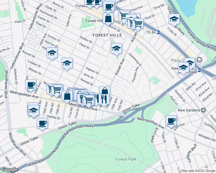 map of restaurants, bars, coffee shops, grocery stores, and more near in New York