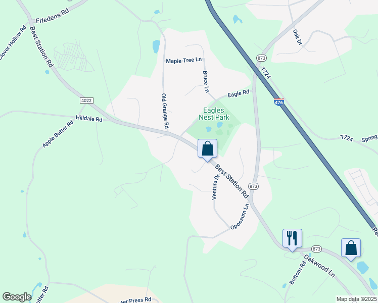 map of restaurants, bars, coffee shops, grocery stores, and more near 3845 Best Station Road in Slatington