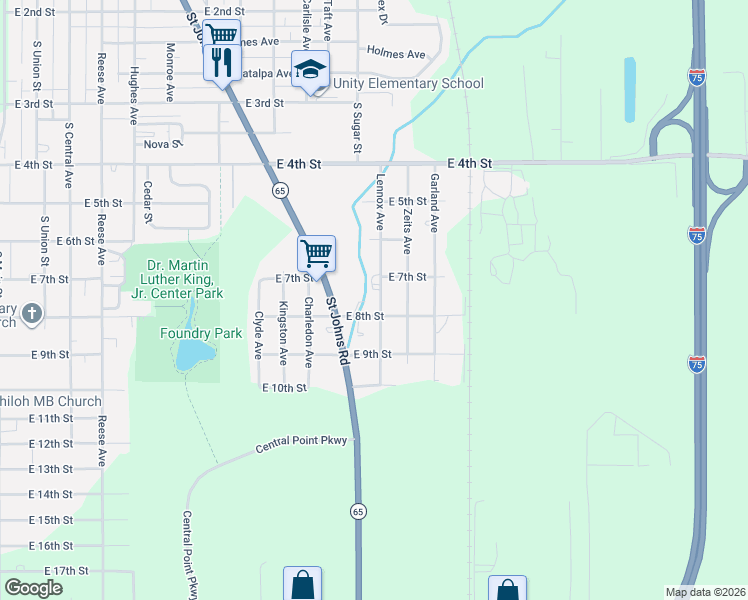 map of restaurants, bars, coffee shops, grocery stores, and more near 1200 East 7th Street in Lima