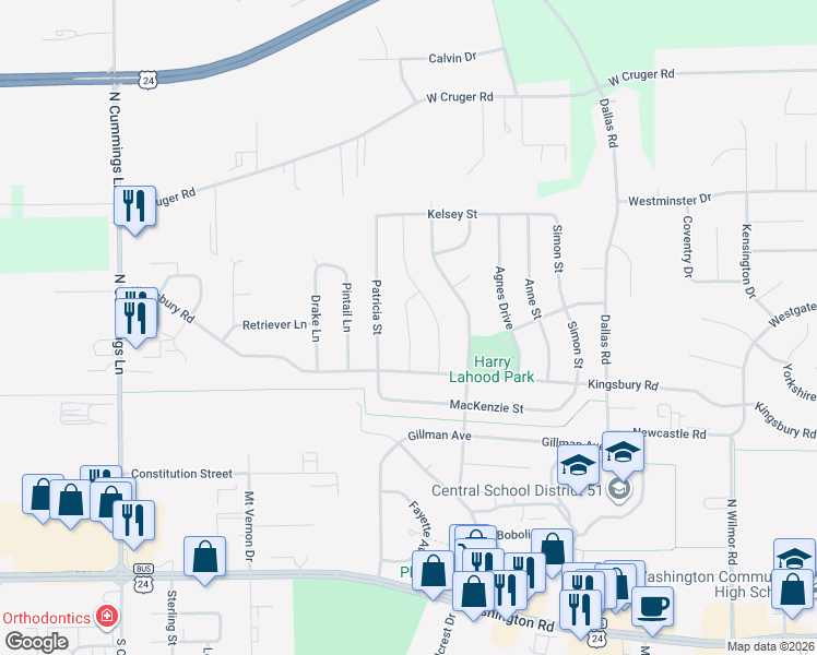 map of restaurants, bars, coffee shops, grocery stores, and more near 800 Debates Street in Washington