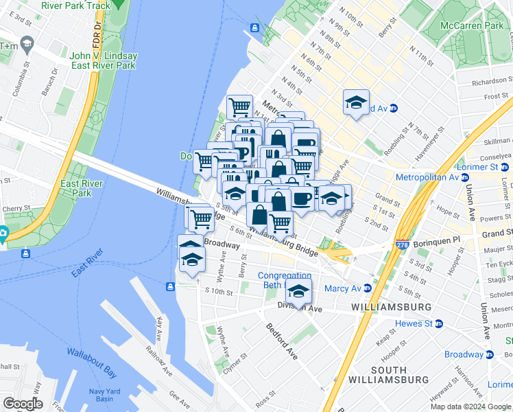 map of restaurants, bars, coffee shops, grocery stores, and more near in Brooklyn