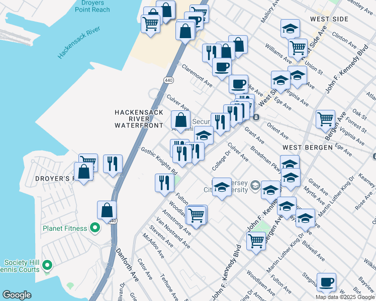 map of restaurants, bars, coffee shops, grocery stores, and more near 162 Carbon Place in Jersey City