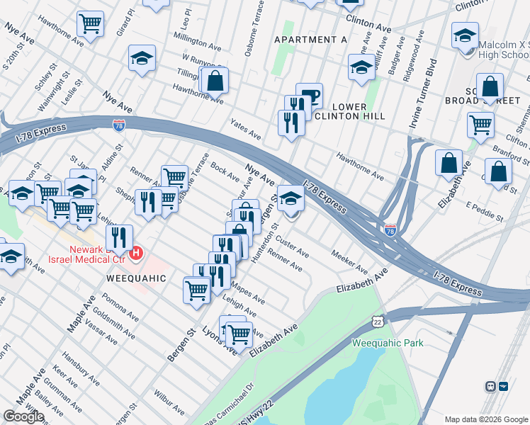 map of restaurants, bars, coffee shops, grocery stores, and more near 384-386 Chadwick Avenue in Newark