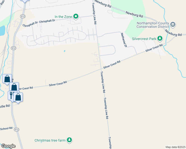 map of restaurants, bars, coffee shops, grocery stores, and more near 6970 Silver Crest Road in Nazareth
