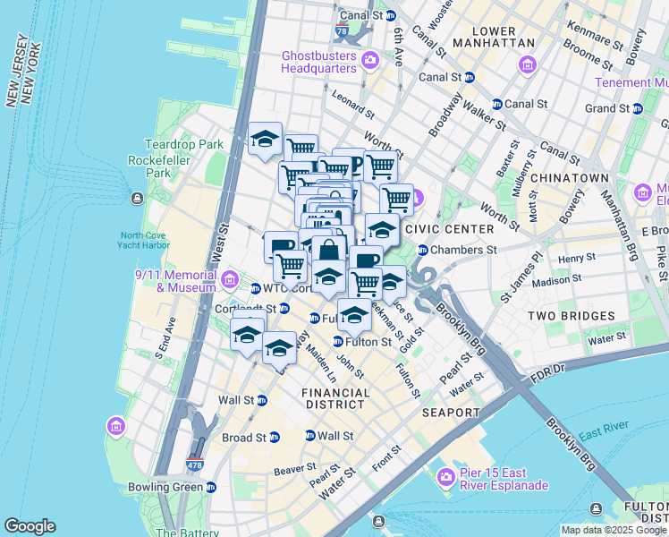 map of restaurants, bars, coffee shops, grocery stores, and more near in New York