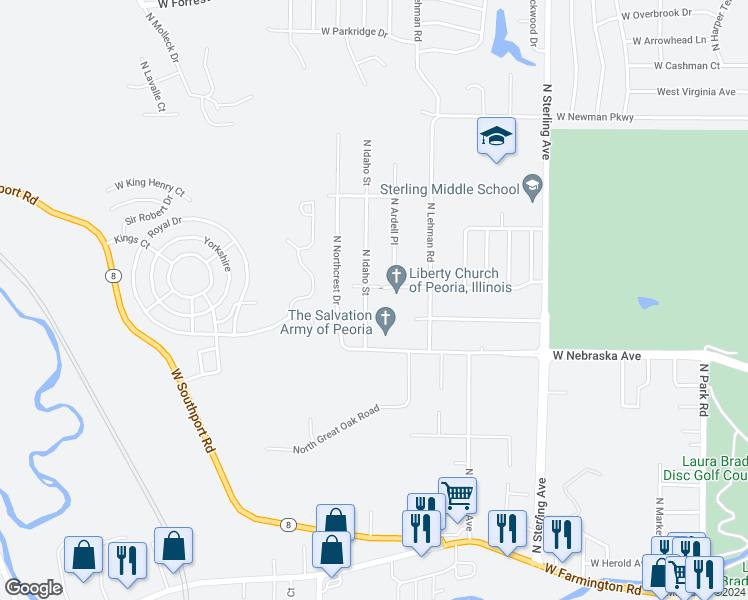 map of restaurants, bars, coffee shops, grocery stores, and more near 2012 North Idaho Street in Peoria