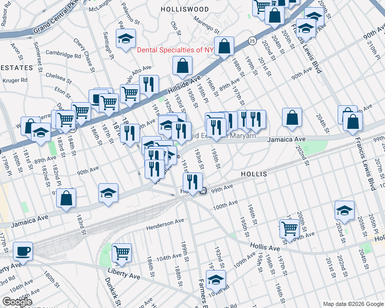 map of restaurants, bars, coffee shops, grocery stores, and more near in Queens