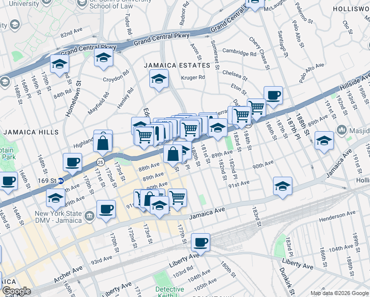 map of restaurants, bars, coffee shops, grocery stores, and more near in Queens