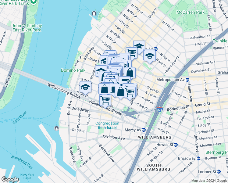 map of restaurants, bars, coffee shops, grocery stores, and more near in Brooklyn
