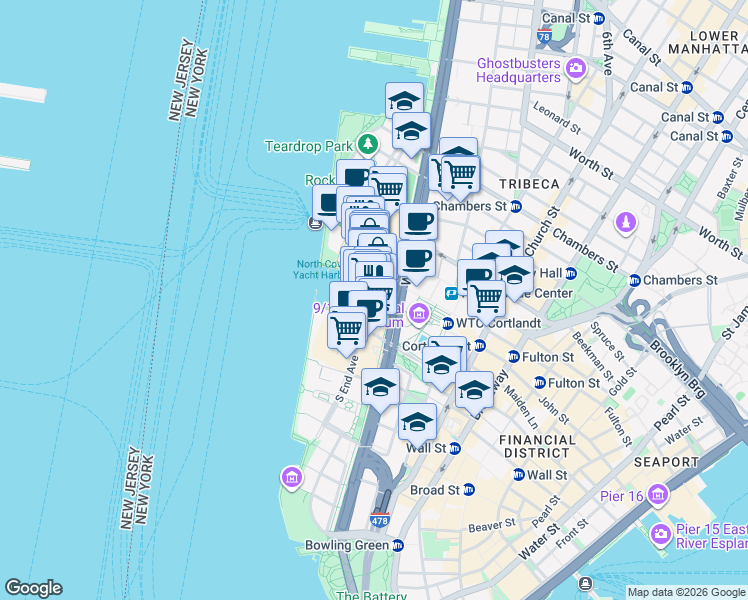 map of restaurants, bars, coffee shops, grocery stores, and more near in New York