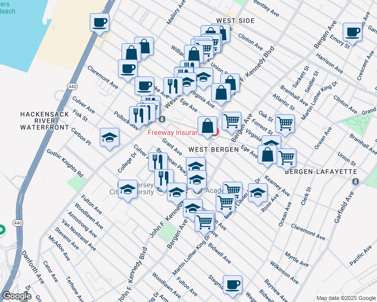 map of restaurants, bars, coffee shops, grocery stores, and more near 207 Orient Avenue in Jersey City