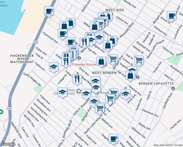 map of restaurants, bars, coffee shops, grocery stores, and more near 207 Orient Avenue in Jersey City