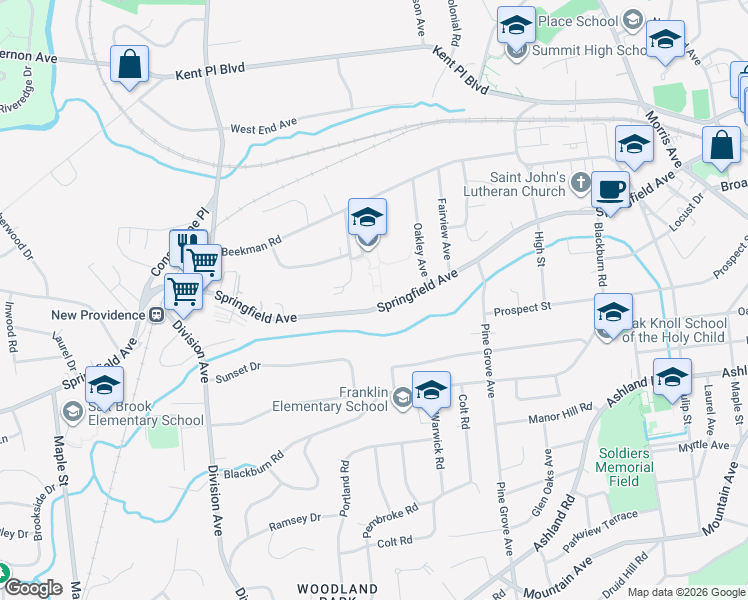 map of restaurants, bars, coffee shops, grocery stores, and more near 701 Springfield Avenue in Summit