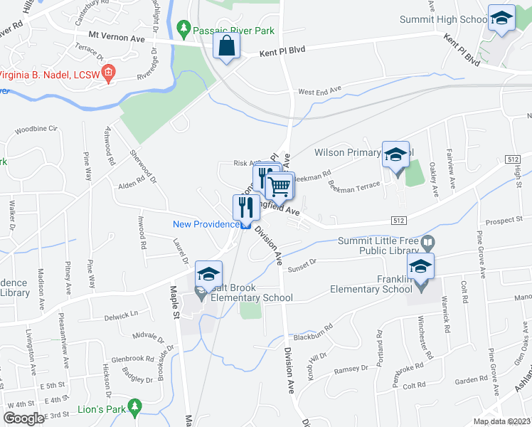 map of restaurants, bars, coffee shops, grocery stores, and more near 806 Springfield Avenue in Summit