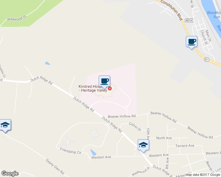 map of restaurants, bars, coffee shops, grocery stores, and more near 1000 Dutch Ridge Road in Beaver