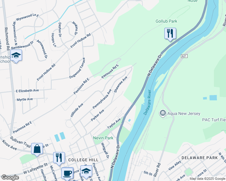 map of restaurants, bars, coffee shops, grocery stores, and more near 164 Shawnee Avenue in Easton