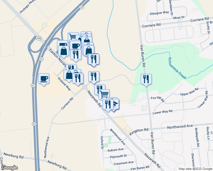 map of restaurants, bars, coffee shops, grocery stores, and more near 3701 Corriere Road in Easton