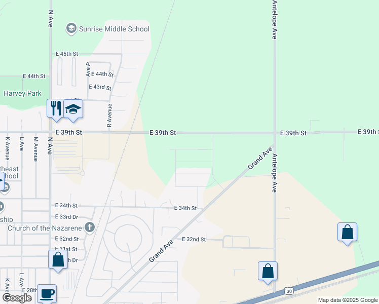 map of restaurants, bars, coffee shops, grocery stores, and more near 2165 East 39th Street in Kearney