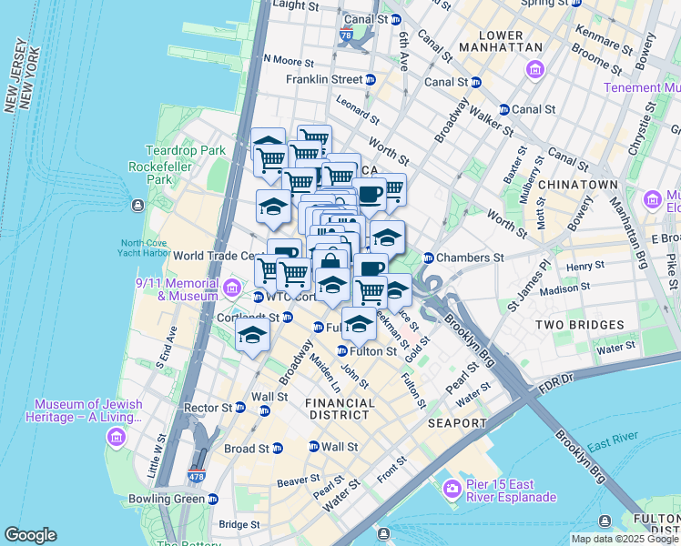 map of restaurants, bars, coffee shops, grocery stores, and more near in New York