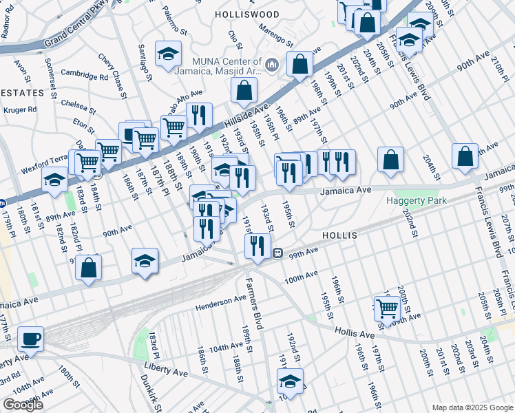 map of restaurants, bars, coffee shops, grocery stores, and more near in Queens