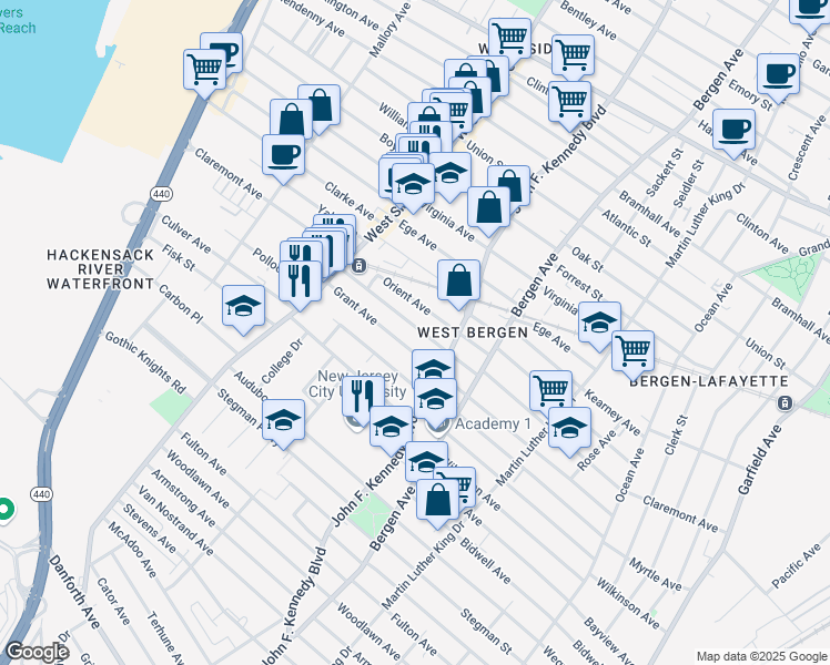 map of restaurants, bars, coffee shops, grocery stores, and more near 287 Claremont Avenue in Jersey City