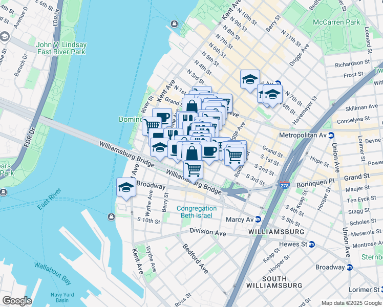 map of restaurants, bars, coffee shops, grocery stores, and more near 99 South 3rd Street in Brooklyn