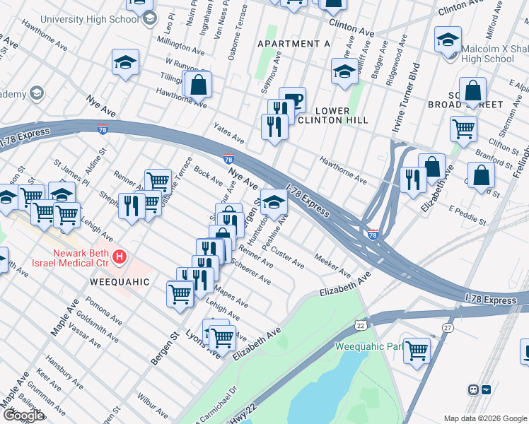 map of restaurants, bars, coffee shops, grocery stores, and more near in Newark