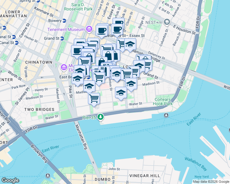 map of restaurants, bars, coffee shops, grocery stores, and more near 230 Clinton Street in New York