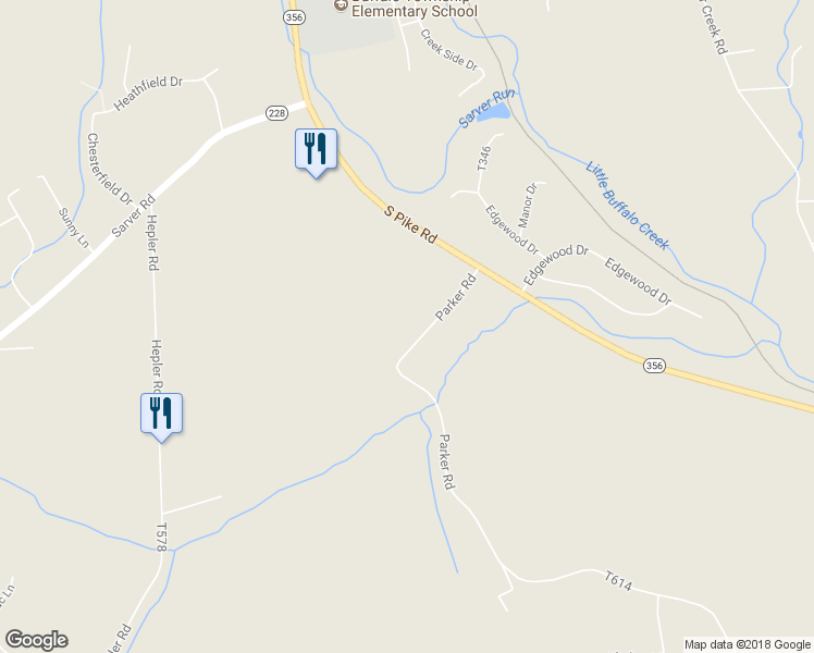 map of restaurants, bars, coffee shops, grocery stores, and more near 118 Parker Road in Sarver