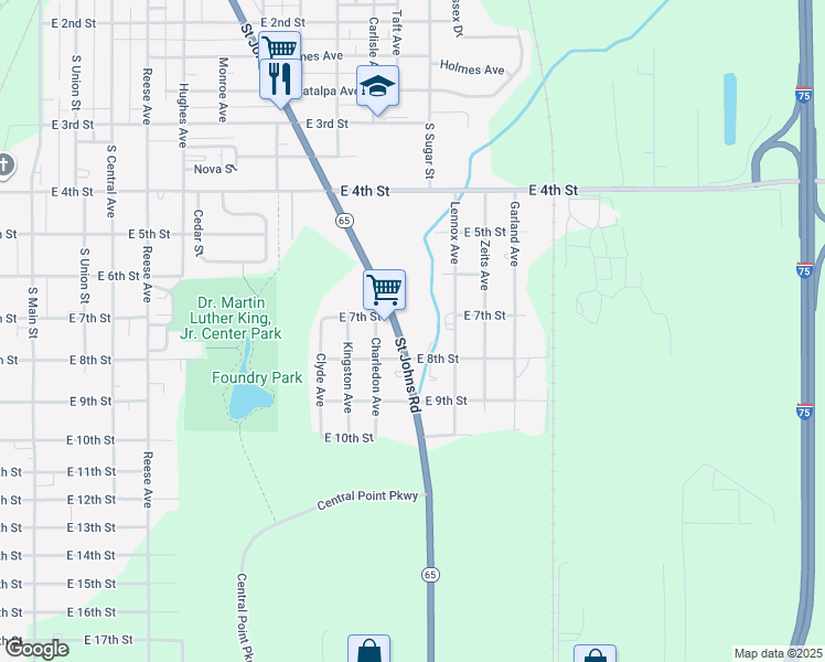 map of restaurants, bars, coffee shops, grocery stores, and more near 1803 Saint Johns Road in Lima