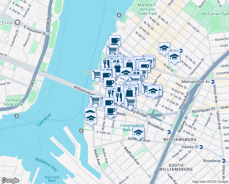 map of restaurants, bars, coffee shops, grocery stores, and more near in Brooklyn