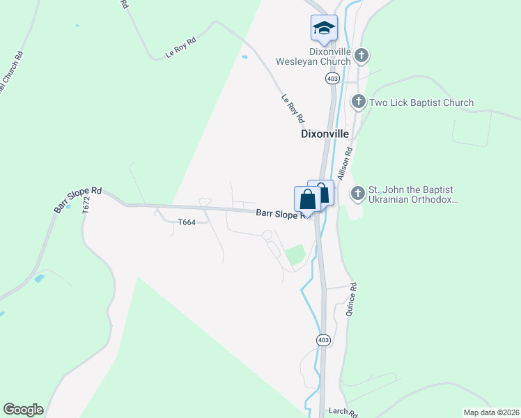 map of restaurants, bars, coffee shops, grocery stores, and more near 2211 Barr Slope Road in Dixonville