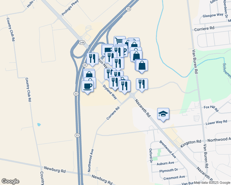 map of restaurants, bars, coffee shops, grocery stores, and more near 3770 Dryland Way in Easton