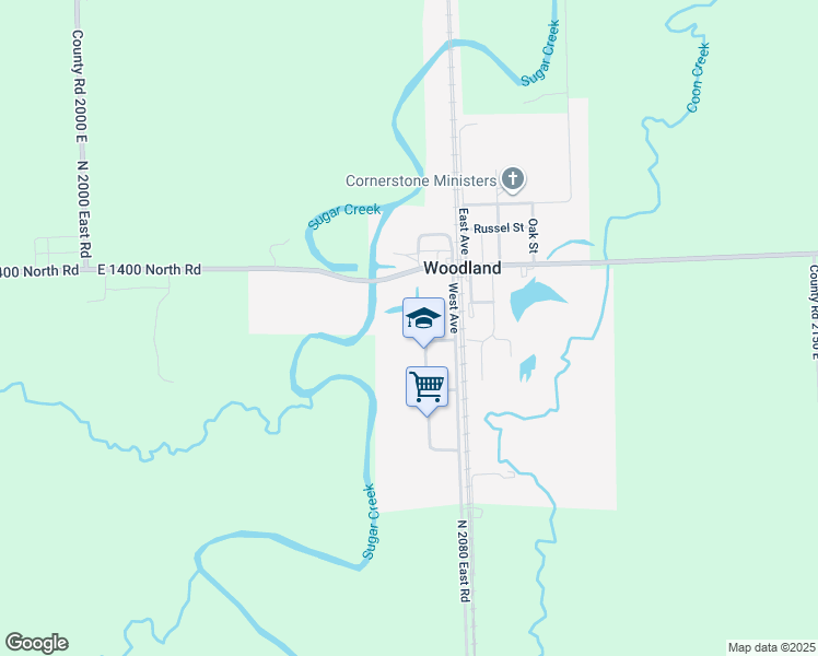 map of restaurants, bars, coffee shops, grocery stores, and more near in Woodland