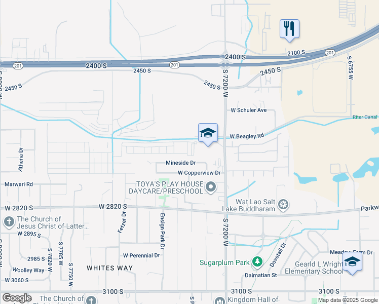 map of restaurants, bars, coffee shops, grocery stores, and more near 7244 Copperview Drive in Magna