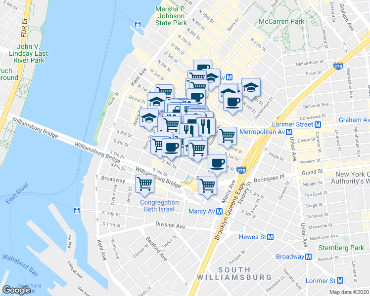 map of restaurants, bars, coffee shops, grocery stores, and more near in Brooklyn