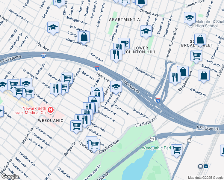 map of restaurants, bars, coffee shops, grocery stores, and more near in Newark