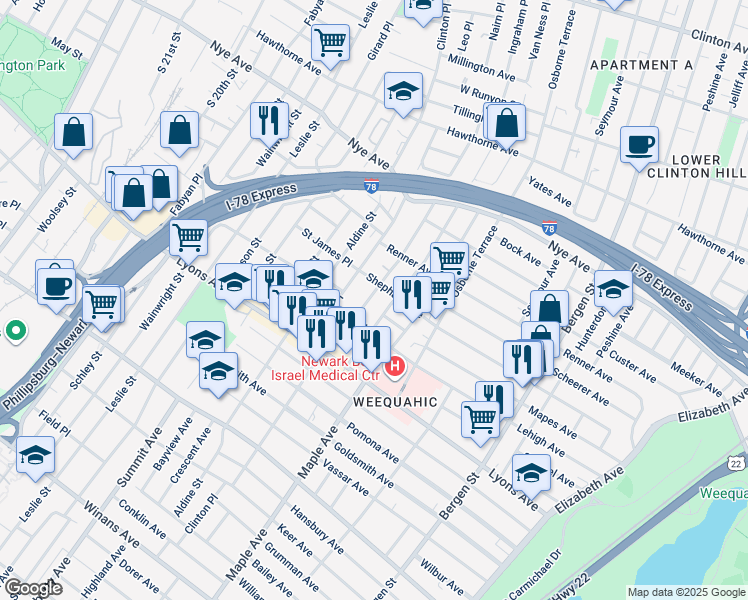 map of restaurants, bars, coffee shops, grocery stores, and more near in 