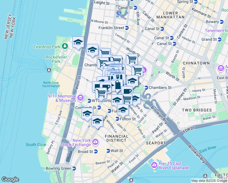 map of restaurants, bars, coffee shops, grocery stores, and more near in New York