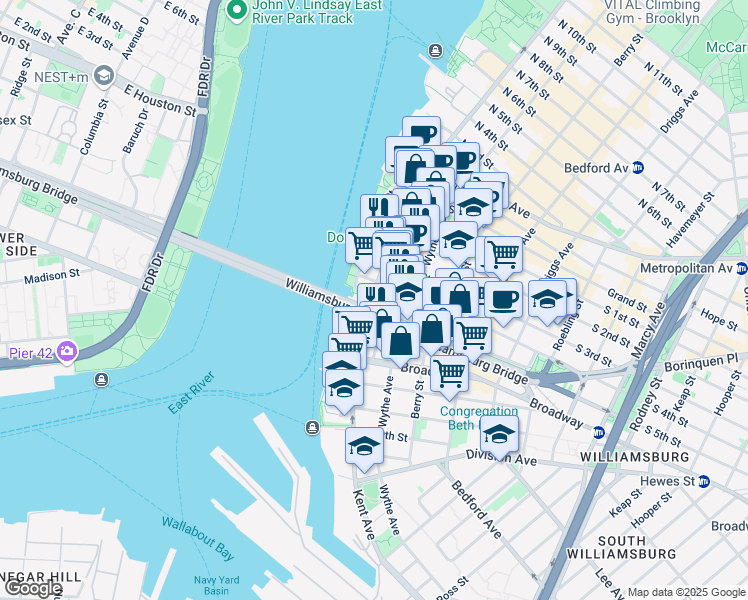 map of restaurants, bars, coffee shops, grocery stores, and more near 2 South 5th Street in Brooklyn