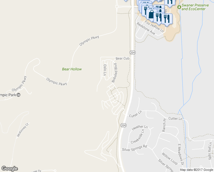 map of restaurants, bars, coffee shops, grocery stores, and more near 5541 Slalom Way in Park City