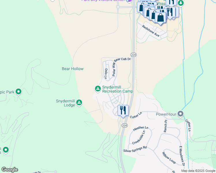 map of restaurants, bars, coffee shops, grocery stores, and more near 5541 Slalom Way in Park City