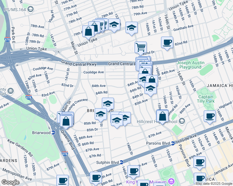 map of restaurants, bars, coffee shops, grocery stores, and more near 84-19 Smedley Street in Queens