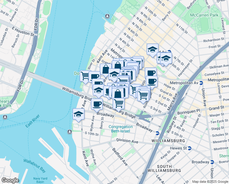 map of restaurants, bars, coffee shops, grocery stores, and more near 99 South 3rd Street in Brooklyn