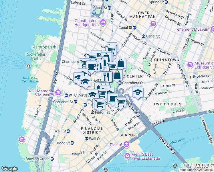 map of restaurants, bars, coffee shops, grocery stores, and more near in New York