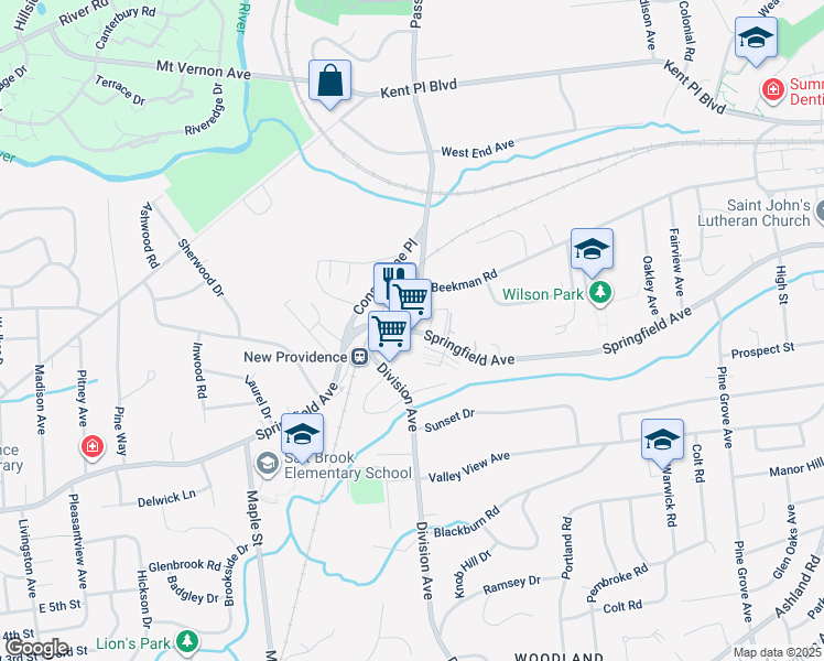 map of restaurants, bars, coffee shops, grocery stores, and more near 806 Springfield Avenue in Summit