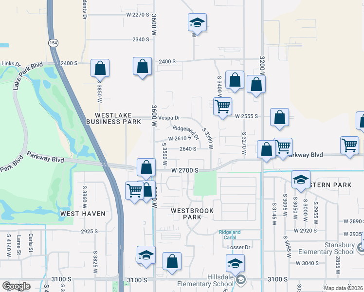 map of restaurants, bars, coffee shops, grocery stores, and more near 3511 West 2610 South in West Valley City