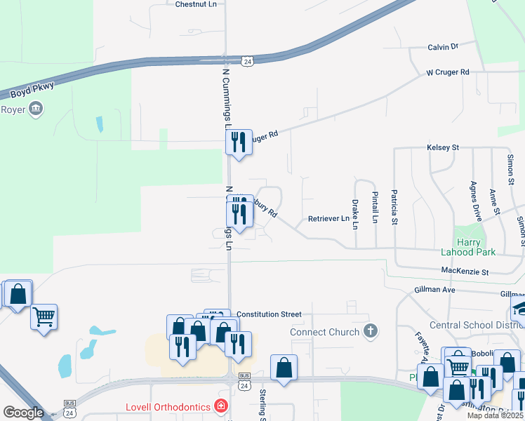 map of restaurants, bars, coffee shops, grocery stores, and more near 1824 Kingsbury Road in Washington
