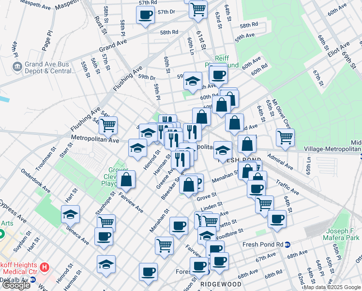 Metropolitan Avenue 60th Street New York Ny Walk Score Map Of Restaurants Bars Coffee S Grocery Ore Tropolitan