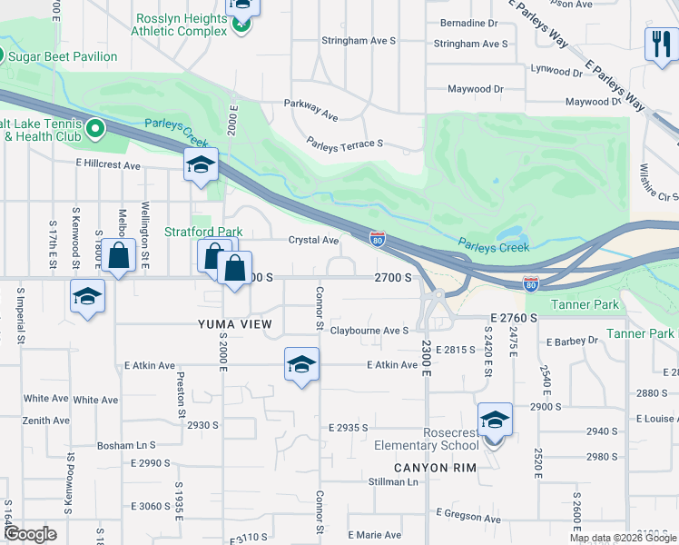 map of restaurants, bars, coffee shops, grocery stores, and more near 2196 Mabey Drive in Salt Lake City